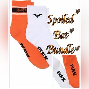 NWT NIB VS PINK SPOILED BAT 2 PIECE ONE SIZE SOCK BUNDLE | BLACK, ORANGE & WHITE